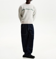 Pull en tricot jacquard à col rond à manches longues en coton 100% avec logo personnalisé, décontracté et surdimensionné, pour hommes