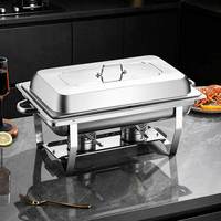 Plat de service rectangulaire en acier inoxydable avec cadre doré, 3 bacs et brûleur à combustible pour la restauration hôtelière (vente en gros)