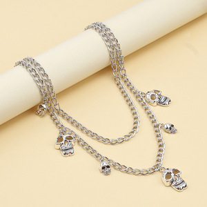 yueli Punk Metal <b>Skull</b> Waist Chain Double Layer Zinc Alloy Decorative Pants Chain For Daily Wear - Product Image 4