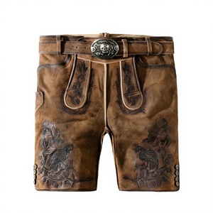 Shorts en cuir suédé de vachette bavarois, style ancien, grande taille, brodés, aspect vieilli, marron, faits à la main, écologiques - Product Image 1