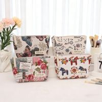 Tas Makeup Kanvas Motif Huruf Gaya Internasional Kapasitas Sedang, Organizer Genggam, Dompet Koin Resleting Bermotif, Tempat Pensil Pelajar