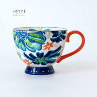 Joyye en stock 16oz 450ml tasses à café en céramique tasse cadeau sous émaillé peint à la main fleur céramique grès tasses