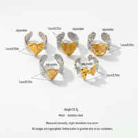 QIAOREN 13026-30 Set Cincin Tumpuk Terbuka yang Dapat Disesuaikan Berlapis Emas dan Perak untuk Wanita, Cincin Minimalis Geometris