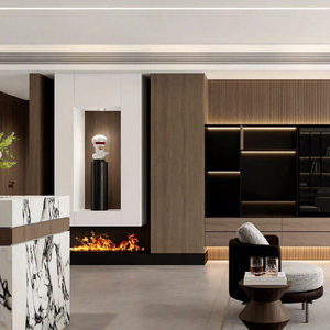 יחידת טלוויזיה קיר מודרנית מפוארת בהתאמה אישית עם קמין חשמלי מעץ, ארון טלוויזיה תלוי לקיר לאחסון בסלון דירה - Product Image 1