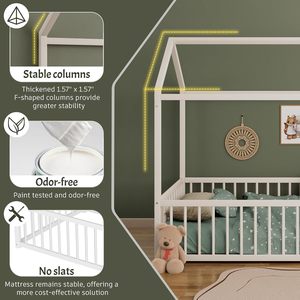 Corralito Moderno para Bebés de Tamaño Completo, Casa de Metal con Techo y <span class=keywords><strong>Valla</strong></span> Plegable, Color Natural, Uso Interior para Niños y Niñas - Product Image 3