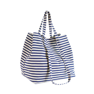 Larger Capacity Canvas <b>Beach</b> <b>Bag</b> With Stripe Reusable Cotton Shopping Handbag Ladies Tote <b>Bags</b> - Product Image 1