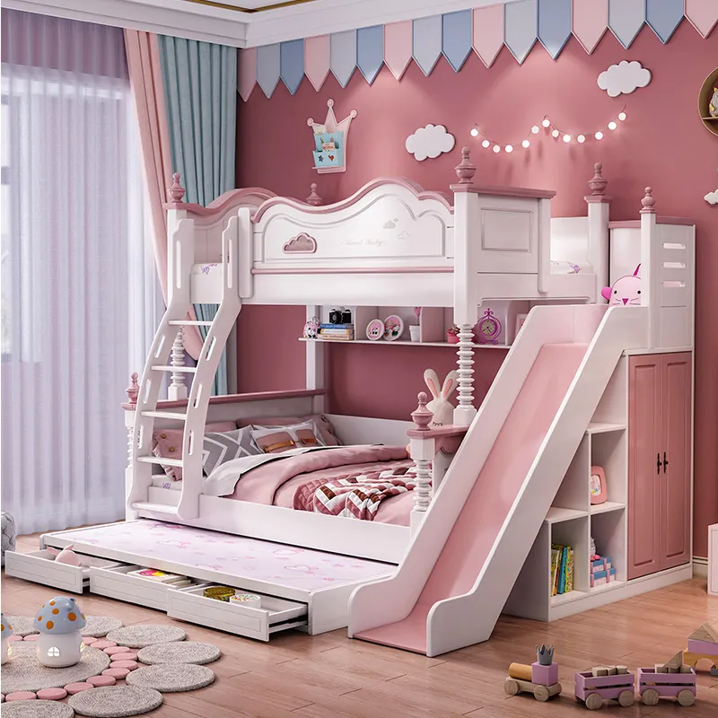 高級子供ロフトベッド男の子現代の木製複合女の子の子供の部屋のための二段ベッド家具大人二段ベッドスライド