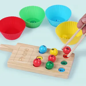 Educational Wooden Clipping Bead Toy Children Play Color Matching Toy Exercise Hands-on Skills Learning Number Game