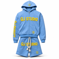 Ensemble survêtement et sweat à capuche en molleton français 100% coton, taille haute, fermeture éclair intégrale, avec étiquette personnalisée en strass, design personnalisé