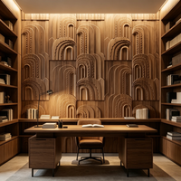 Panneau mural en bois massif sculpté en 3D de style Art déco de luxe avec motif géométrique cintré pour la décoration des halls d'hôtel et des murs d'accentuation des villas