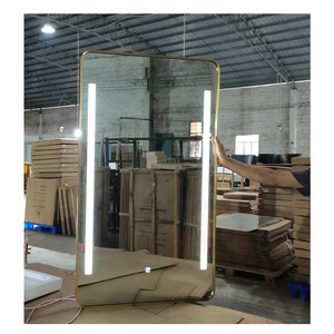 Beauty Gold <strong>Tall</strong> Barber <strong>Arched</strong> Shop Hair Salon <strong>Mirror</strong> Designs Station With Led Lighting Double Sided - Product Image 1