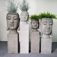 Planteur tête de bouddha de haute qualité, avec pilier en option, Sculpture FRP, décor d'aménagement paysager, ornements pour jardin intérieur et extérieur