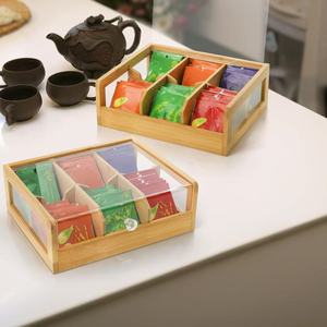 Bamboo Wood Tea Bag Storage Box With Compartments Flip Top Lid <b>Kitchen</b> Seasoning Holder Rectangle Shape - Product Image 3