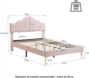 आधुनिक गुलाबी असबस्टर्ड मंच बिस्तर फ्रेम के साथ हेडबोर्ड रानी राजा पूर्ण जुड़वां बिस्तर फ्रेम लकड़ी के स्लेट ग्रिड के साथ - Product Image 5