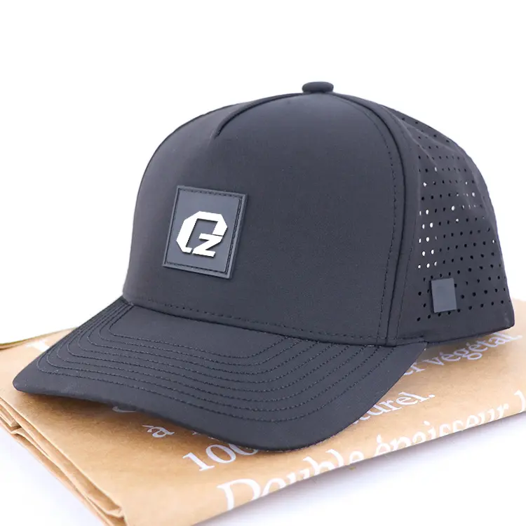 Qianzun water resistant men waterproof golf hat hole laser cut performance perforated hat custom 5 panel polyester baseball caps