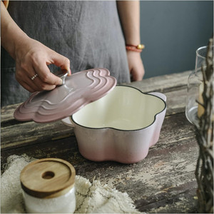 Elegante Design moderno in ghisa casseruola forno olandese cucina pentole-fabbrica nuova forma di fiore smalto zuppa pentole in metallo - Product Image 6