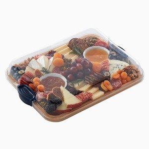 Bandeja de servir de bambú con tapa transparente, tabla de cortar multifuncional para alimentos, frutas y postres, uso doméstico - Product Image 1