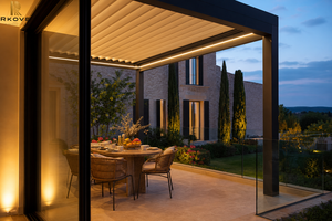 Pérgola Bioclimática Inteligente RKOV de Montaje en Pared, Puerta Corredera de Vidrio, Techo con Persianas Motorizadas Giratorias, Tamaño Personalizado 4x6m, Aluminio, Patio - Product Image 3