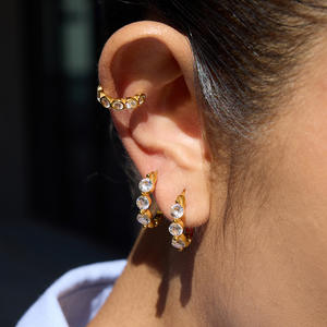 Pendientes de Aro de Acero Inoxidable Chapados en Oro de 18K con Circonita, Modernos, para Mujer, Joyería de Moda para Aniversario, <span class=keywords><strong>E906</strong></span> - Product Image 3