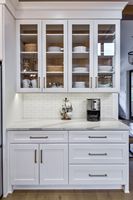 AllandCabinet Armoire de cuisine design moderne haut de gamme Shaker bleu crémeux encastré Style quart cygne chêne blanc Robinet en marbre