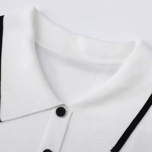 Women's Polo Shirt Short Sleeve Ruffle Trim Knitted White With <b>Black</b> <b>Edge</b> Summer Casual Wear - Product Image 3