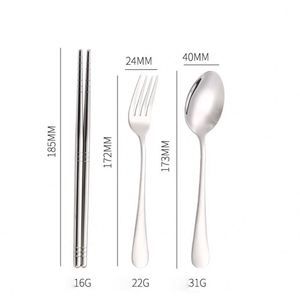 ชุดช้อนส้อมตะเกียบสแตนเลส 304 แบบพกพา 3 ชิ้น สำหรับใช้งานกลางแจ้ง ของขวัญส่งเสริมการขายสำหรับนักเรียน พร้อมกล่อง - Product Image 2