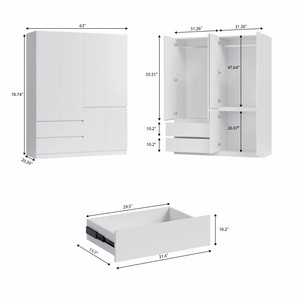 Ultimo organizzatore di vestiti portatili armadio Mdf grande camera da letto 4 porte disegni bambino in legno bambino due cassetti armadio armadio - Product Image 5