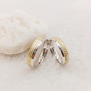 Anillos de Pareja Personalizados de Plata de Ley 925, Acabado Martillado en Dos Tonos, Estilo Occidental, para Hombre y Mujer, Anillo de Boda o Aniversario - Product Image 3