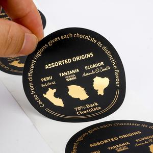 FX Manufacturer Custom Logo Stickers Roll <b>Vinyl</b> Gold Foil Self Adhesive Labels for Chocolate Confectionery Food Packaging - Product Image 3