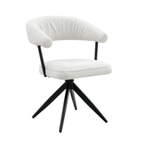 Fauteuil de salle à manger pivotant à dossier ouvert incurvé, chaise rembourrée en tissu Teddy Boucle, base en métal noir Spider, approvisionnement commercial en gros