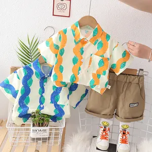 clothes kids fashion Bright colors of clothes summer baby boy clothing Clothes that children Cute cartoon wavy line pattern