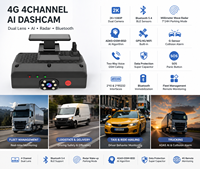 Nouvelle caméra embarquée 4G GPS 4CH à double objectif avec IA, surveillance radar 24h/24 et 7j/7, Bluetooth sans fil et immobilisation pour la gestion de flotte de taxis et camions