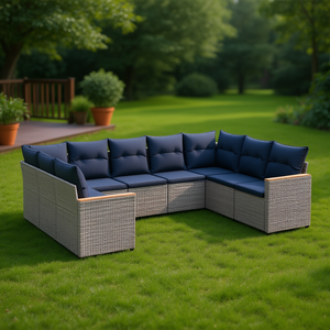 Ensemble de canapés de jardin en polyrotin gris avec coussins, 9 pièces, mobilier d'extérieur au design contemporain - Product Image 2