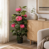 JWT4133 Pohon Paeonia Suffruticosa Buatan yang Menyerupai Asli Bunga Sutra Merah Muda Realistis Tinggi untuk Dekorasi Ruang Tamu Rumah Dalam Ruangan