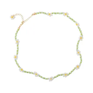 MISSNICE Green Flower Beaded Necklace Design Feeling Small Millet Beaded Chain Pearl Neck Chain 2022 New Clavicle Chain