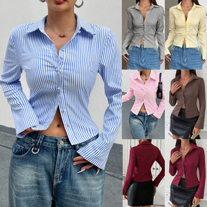 Blusa de Manga Larga a Rayas Verticales para Mujer, Informal y a la Moda, con Cintura Ajustada, Gran Venta - Product Image 2