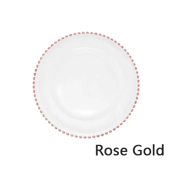 הסיטונאי 13 אינץ 'ארוחת תחת צלחת פלסטיק לבן כסף אלגנטי חרוזים זהב ורדים לוחיות