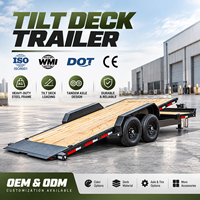 Remorque à plateau inclinable robuste à double essieu pour le transport d'équipements avec plateau en bois, chargement facile, OEM ODM, transport de machines sur mesure