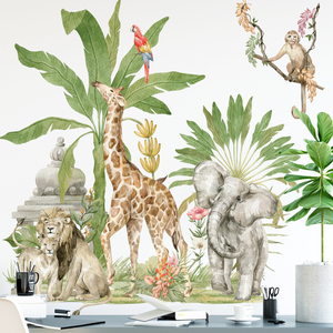 Nouveau design, autocollant <span class=keywords><strong>mural</strong></span> <span class=keywords><strong>jungle</strong></span>, éléphant, lion, panda, peintures murales, salon, papier peint décoratif, autocollants adhésifs pour fond de télévision - Product Image 3