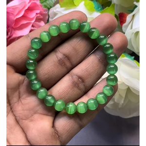 Green selenite <b>Bracelet</b>: Round <b>Gemstone</b> Beads, Stretch <b>Bracelet</b> Unisex Classic Style Certified Anniversary Gift - Product Image 2