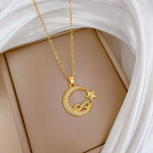 Elegante estrella Luna circón collar luz lujo completo diamante collar hermosa mujer clavícula cadena titanio acero collar - Product Image 2