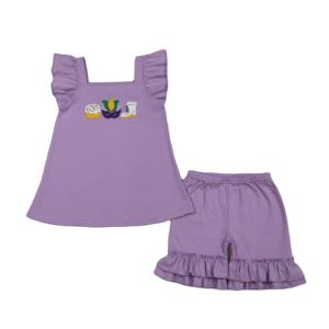 Conjuntos de Ropa para Niñas RTS, Primavera-Otoño, Estampado Casual, Bordado de Mardi Gras, Botas, Pantalones Cortos, Nuevos Diseños, Ropa para Bebés al por Mayor - Product Image 1