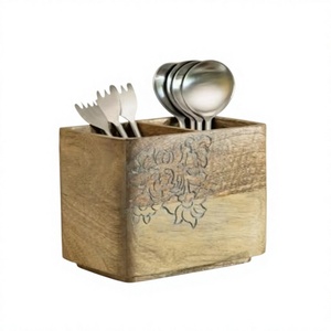 Luxury Two Compartment Cutlery Holder Decorative Flower <b>Etching</b> Design Decorative Cutlery Holder for Restaurant Table - Product Image 1