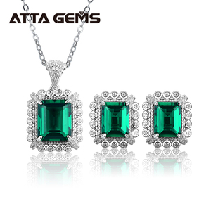 Set di Gioielli con Smeraldi, Anelli, Orecchini e Ciondolo in Argento Sterling 925 per Donne e Ragazze, Pietre Preziose di <span class=keywords><strong>Smeraldo</strong></span> per Matrimoni e Fidanzamenti - Product Image 2