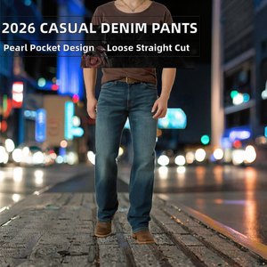 2026 Y2K Winter Casual Trendy Regular Unique Pearl Design Pocket Daily Street Lightweight <b>Boot</b> Cut Cotton Men's Sports Denim - Product Image 2