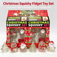 Ensemble de jouets squishy de Noël 4 pièces, transparents et pailletés, jouets à presser anti-stress (Père Noël, Bonhomme de neige, Arbre, Nœud), cadeau pour enfants et fêtes
