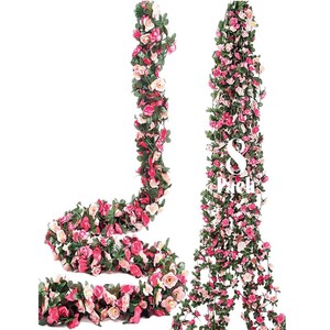 Guirlandes de roses artificielles 2,45 m en soie, pour décoration de mariage, maison et accessoires de photographie, couleur orange rose - Product Image 5