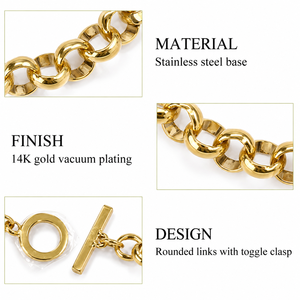 Pulsera de Eslabones Redondos con Cierre de Palanca para Mujer, Chapada en Oro de 14K, Variantes en Tono Dorado y Plateado de 0.3m - Product Image 2