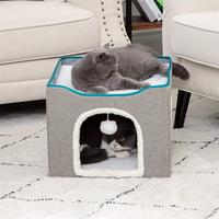 Coussin pour chat en forme de cube, chaud, lavable, double face, pour voyage, lit-cave pour animaux de compagnie
