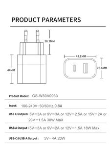 热卖快速充电器30w Usb c适配器Pd充电器双电源英国适配器适用于iphone 20w充电器原装 - Product Image 6